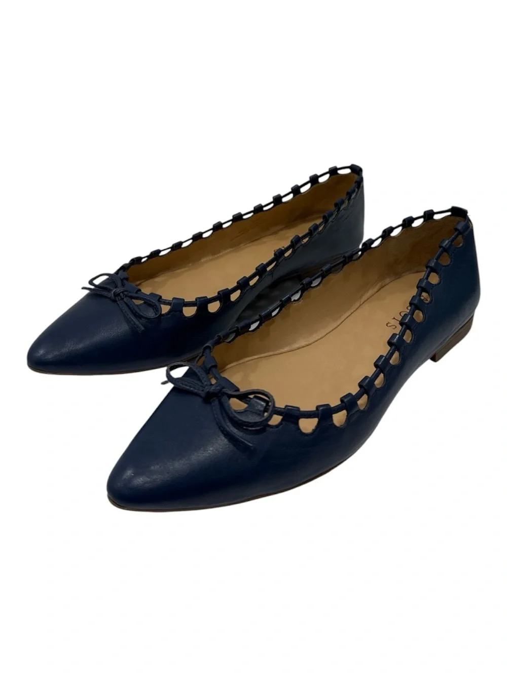 Talbots Navy Pointed Toe Flats with Loop Trim and Bow